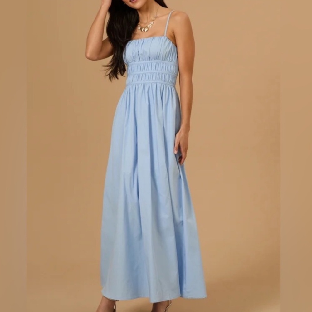 Altar'd State Light Blue Smocked Maxi Dress with Spaghetti Straps